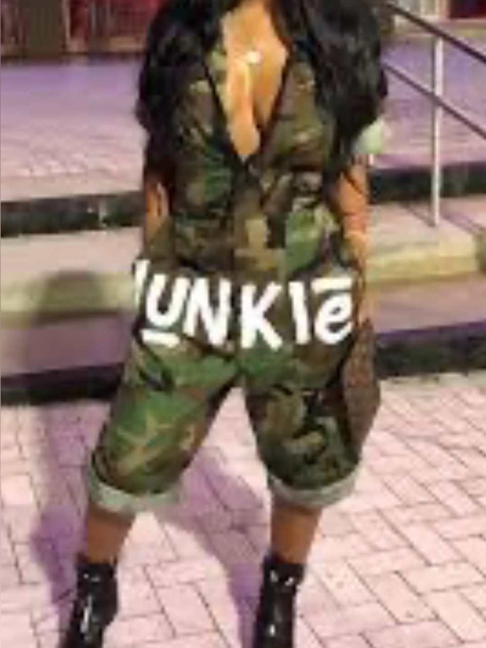 “JUNKIE' Graphic - Green Camouflage Jumpsuit